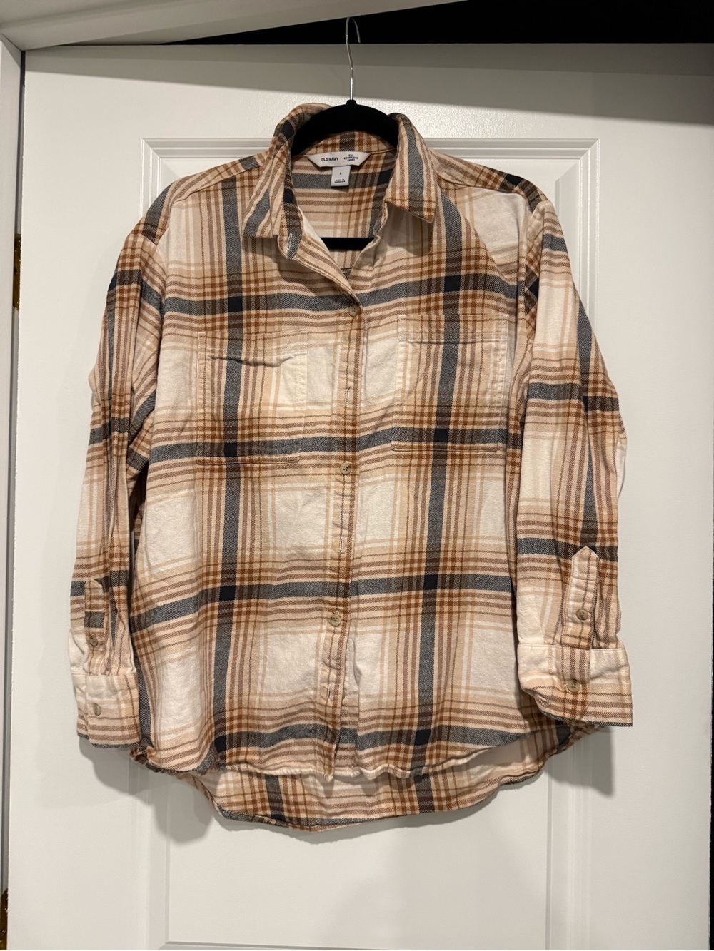 Old Navy Plaid Button-Down Shirt in Brown, Gray and Cream Womens size Large